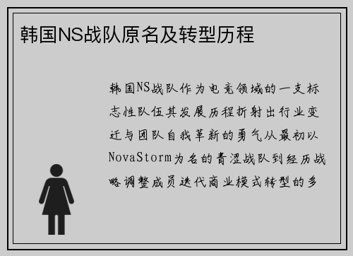 韩国NS战队原名及转型历程