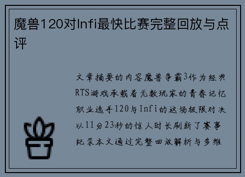 魔兽120对Infi最快比赛完整回放与点评